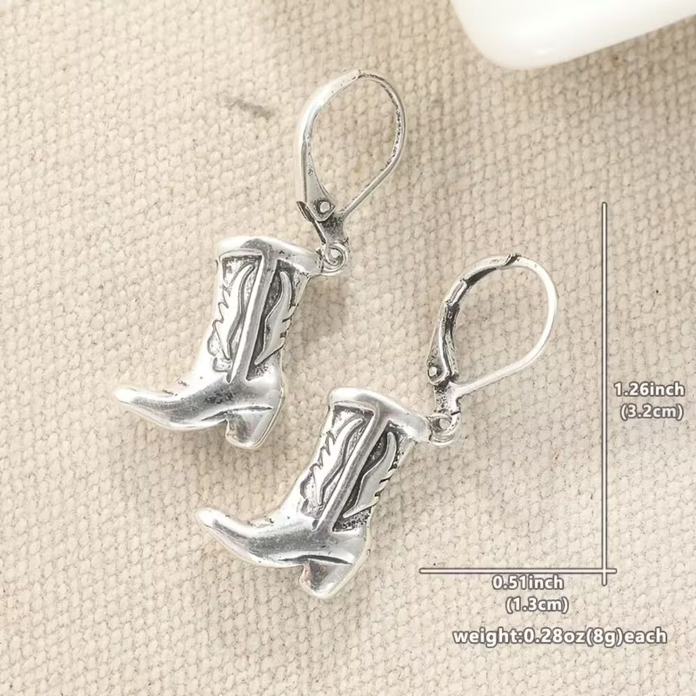 Handcrfted Silver Cowboy Boots Dangle Earrings Western Pendant Drop Charm Rustic - Picture 5 of 5